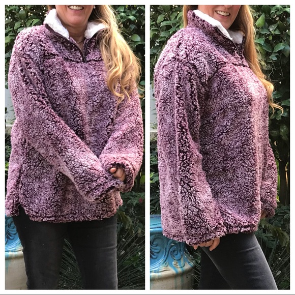 LAST 🔘 Two-Tone Sherpa Zip Neck Pullover Jacket - Picture 6 of 8