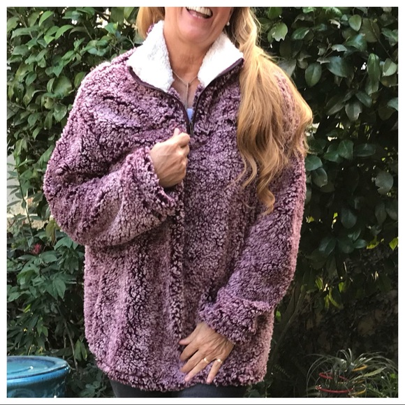 LAST 🔘 Two-Tone Sherpa Zip Neck Pullover Jacket - Picture 7 of 8