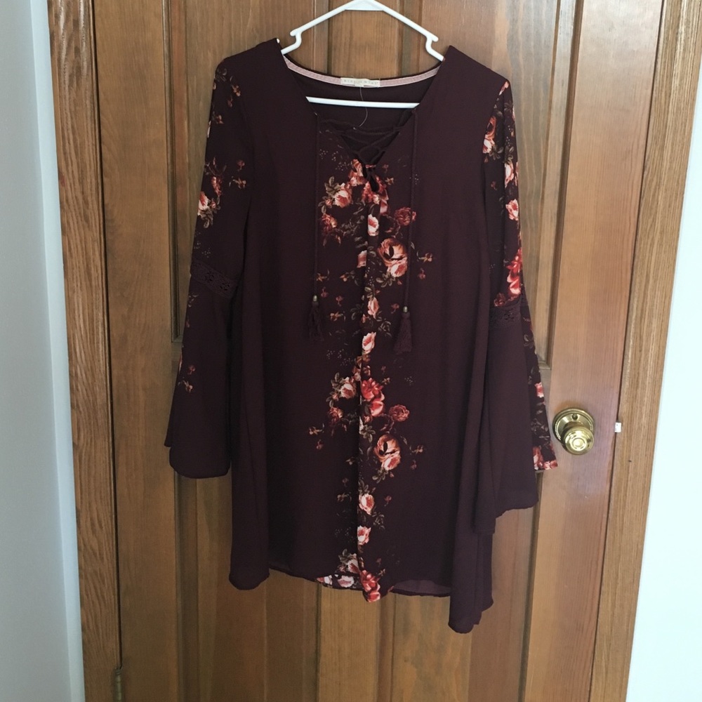 Maroon dress.