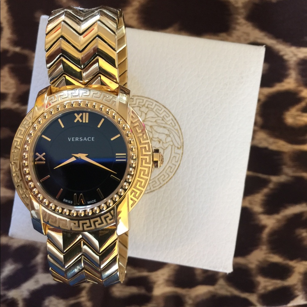 VERSACE DV 25 Black Dial Ladies Gold-Tone Watch