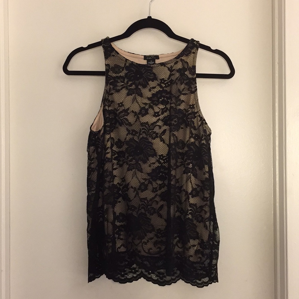 Black Floral Mesh Sleeveless Top Rue 21