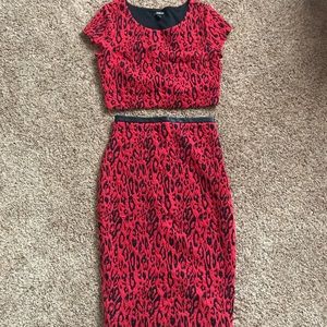 Express red leopard print crop top and skirt