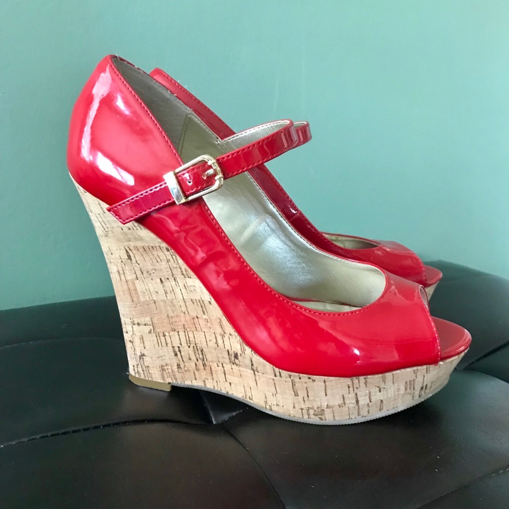 Guess Red Cork Wedges