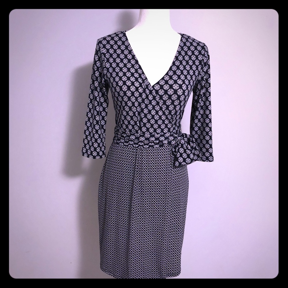 White and blue wrap dress