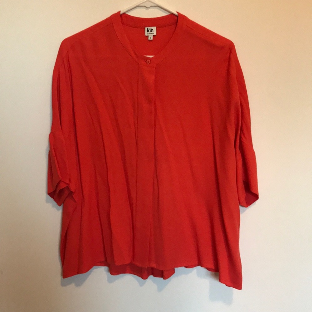 Bias cut coral button down shirt