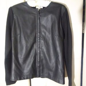CHARTER CLUB WOMEN'S FAUX LEATHER KNIT ZIP JACKET