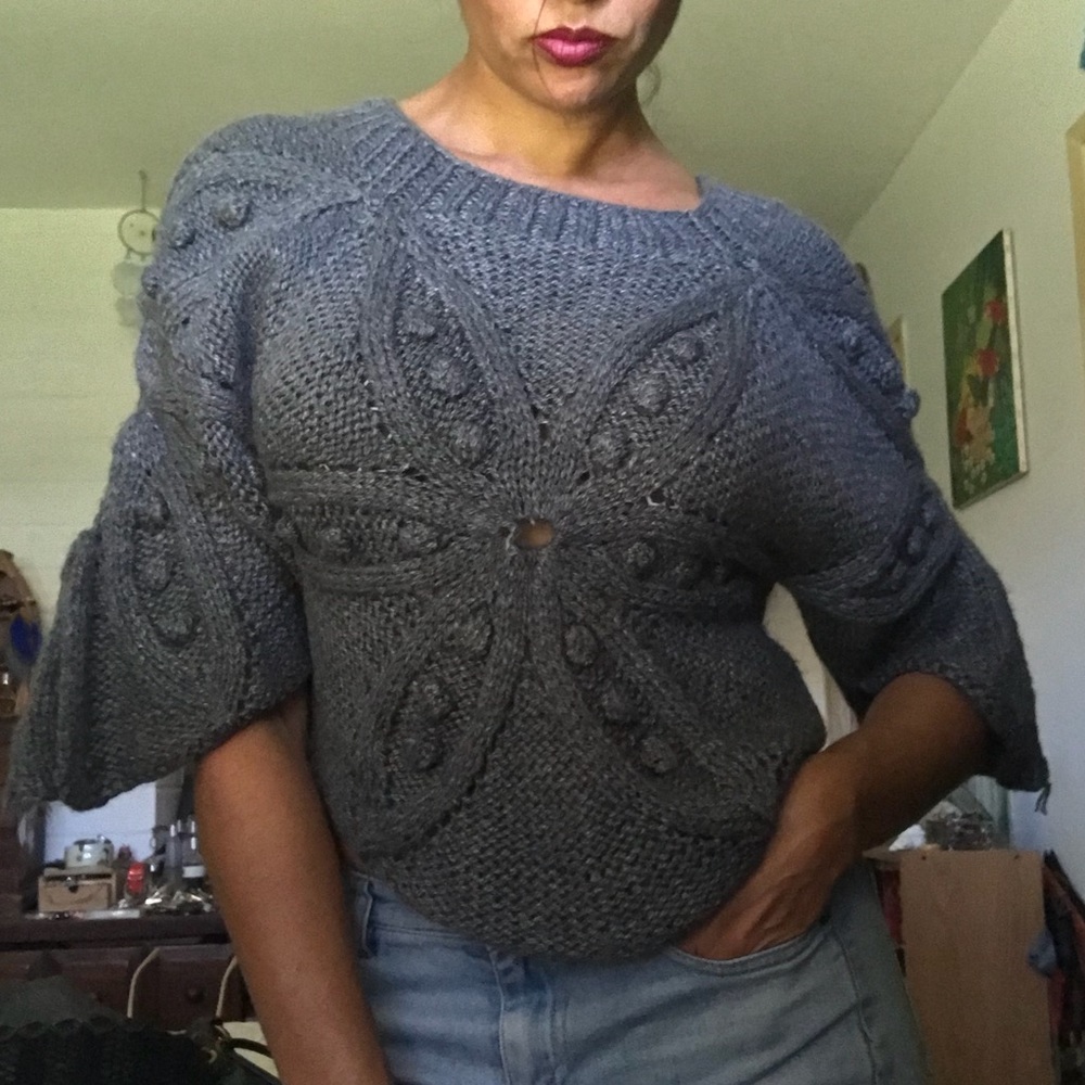 a•n•a Cropped Petal Cut Knit Sweater