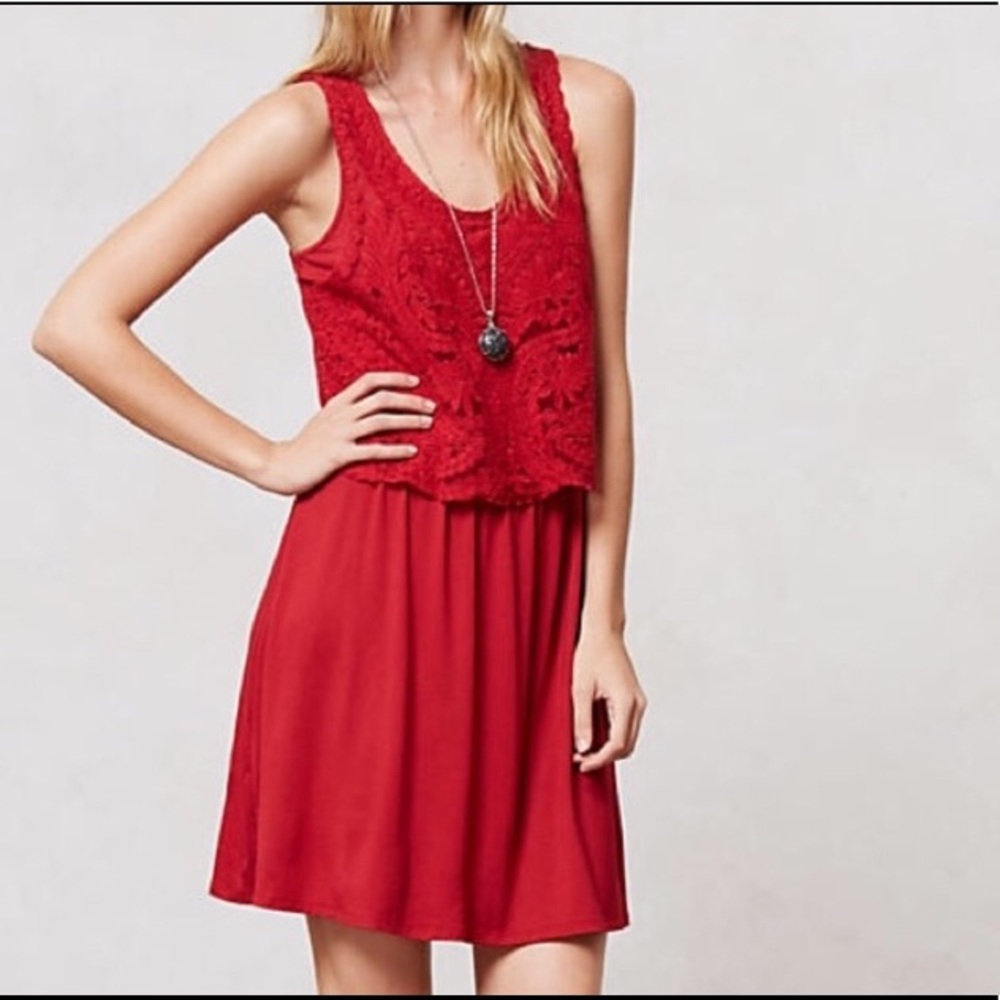 Anthropologie red lace dress