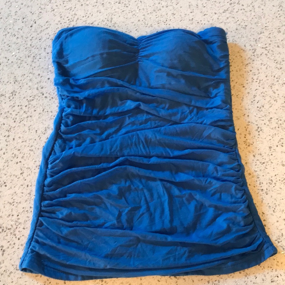 Blue strapless top