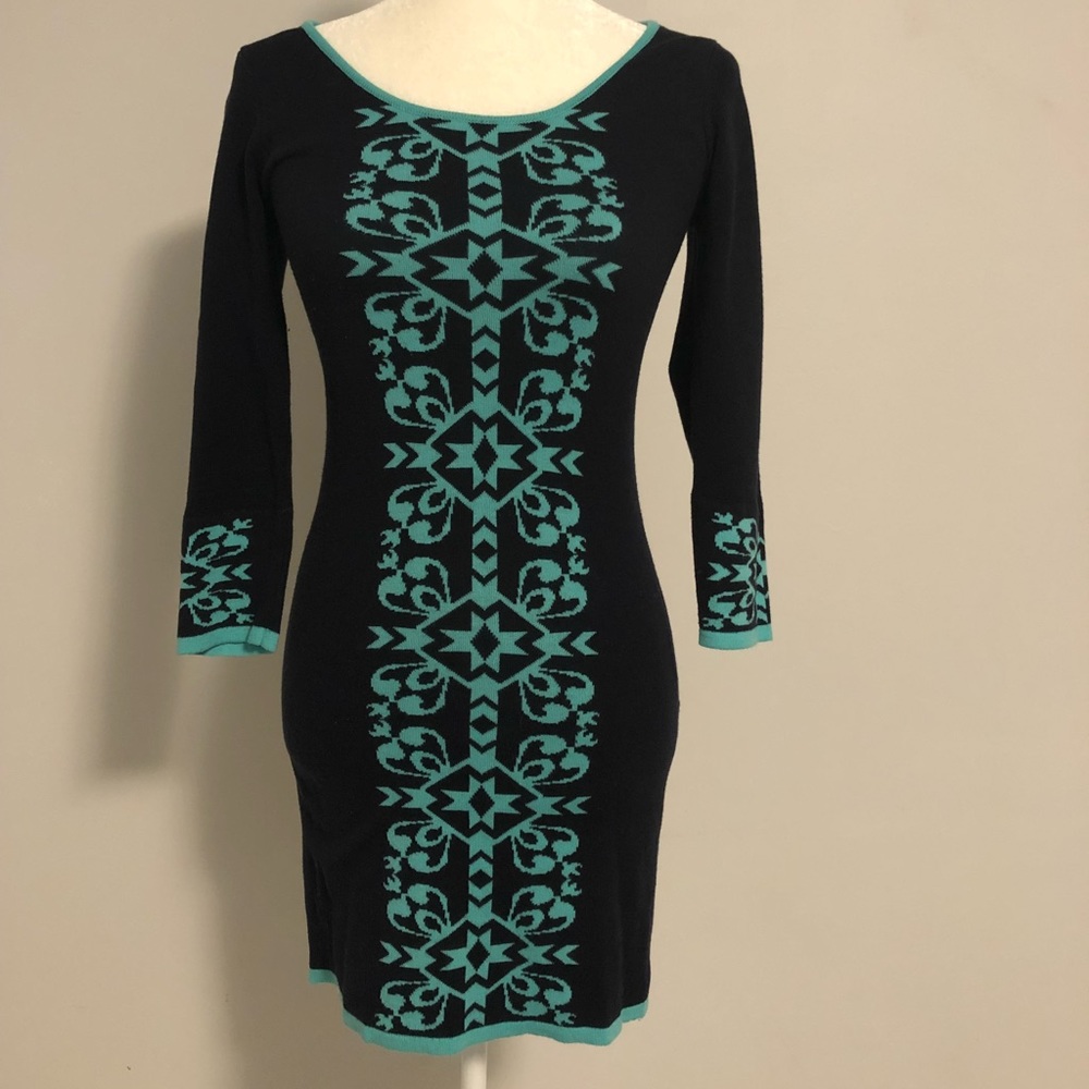 Green and blue sweater dress