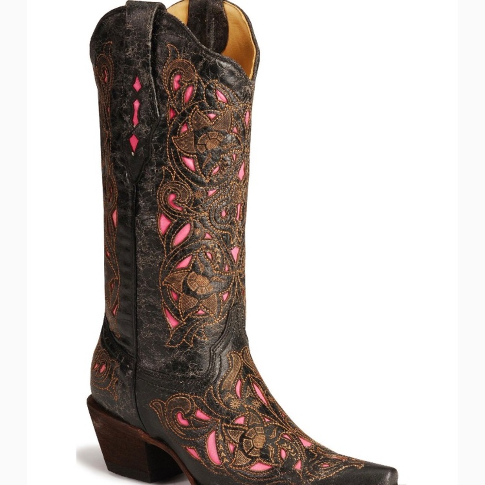 Corral pink inlay cowgirl boots size 6