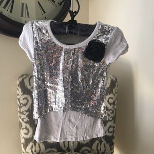 Justice sequin tee with fabric flower