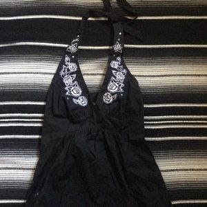 Sailor Jerry embroidered halter top