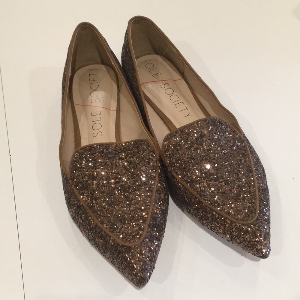 Sole Society Brown Glitter Flats