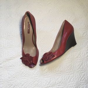 Red Wedge Heels with Floral Detail