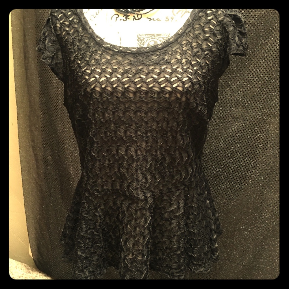Black sheer stretchy peplum blouse