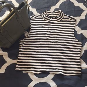 Black and white striped crop top tank