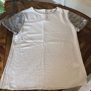 Banana Republic Gray Sequin Sleeve Blouse XS