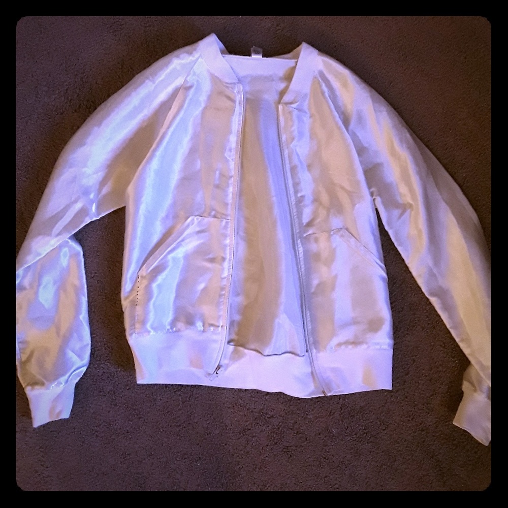 Super cool silky white bomber jacket
