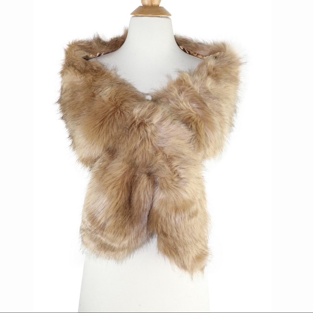 Camel Faux Fur Collar Scarf Cold Weather Shawl