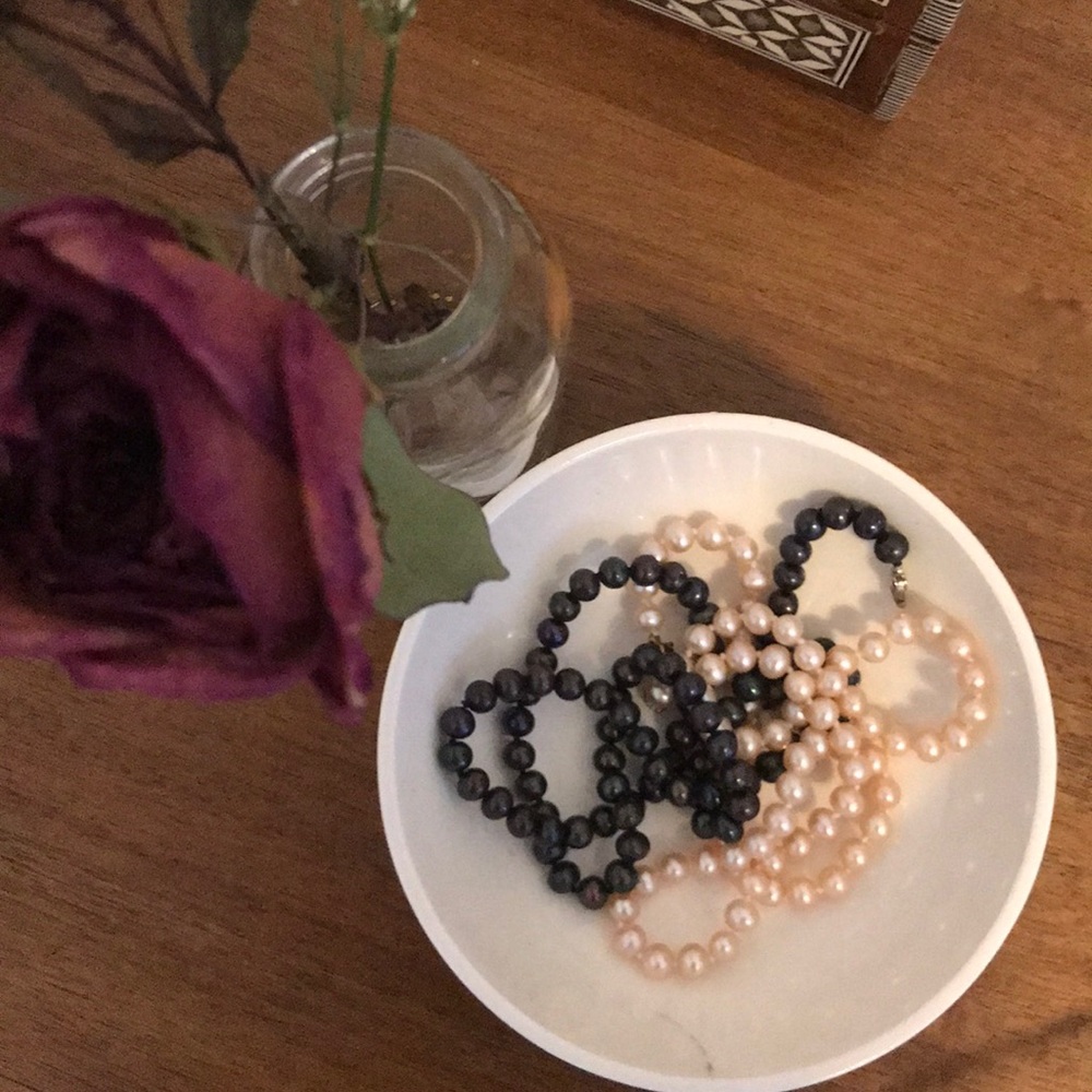 Real pearl necklaces,  blush pink and slate grey