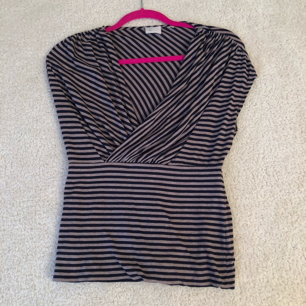 Anthropologie blue and grey wrap top