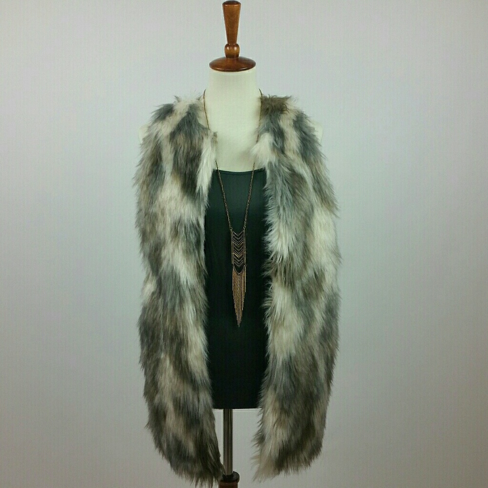 Shaggy Faux Fur Neutral Multi Color Vest