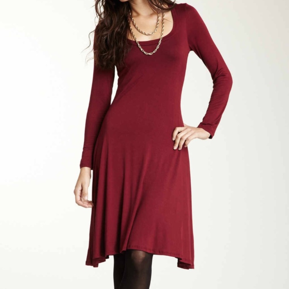 24/7 Comfort Apparel maroon/wine long sleeve dress