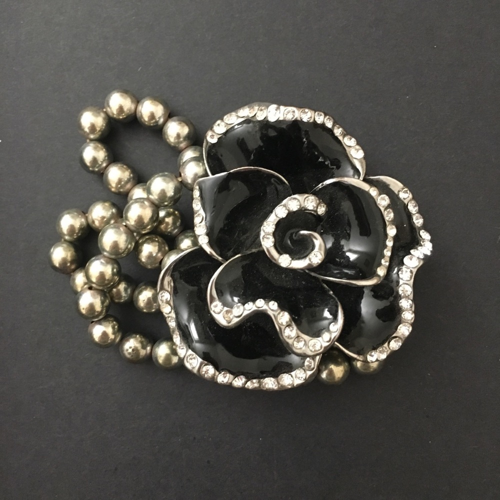 Silver & Black Rose Bracelet