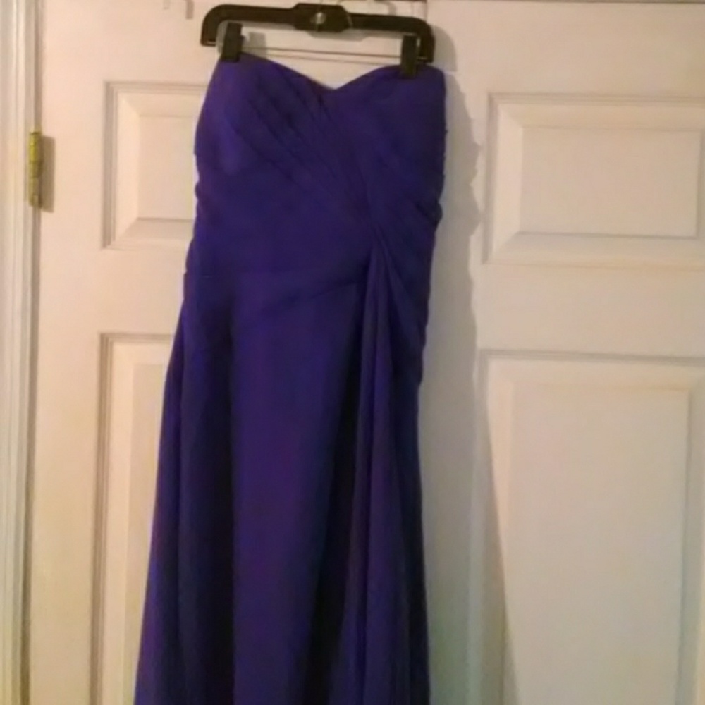 Strapless purple bridesmaids dress
