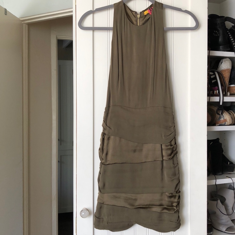 Alice Olivia High Neck Backless Olive Dress