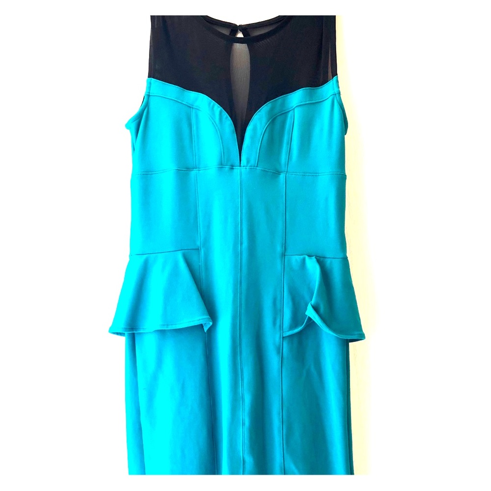 Bebe Jade and Black Mesh Peplum Dress