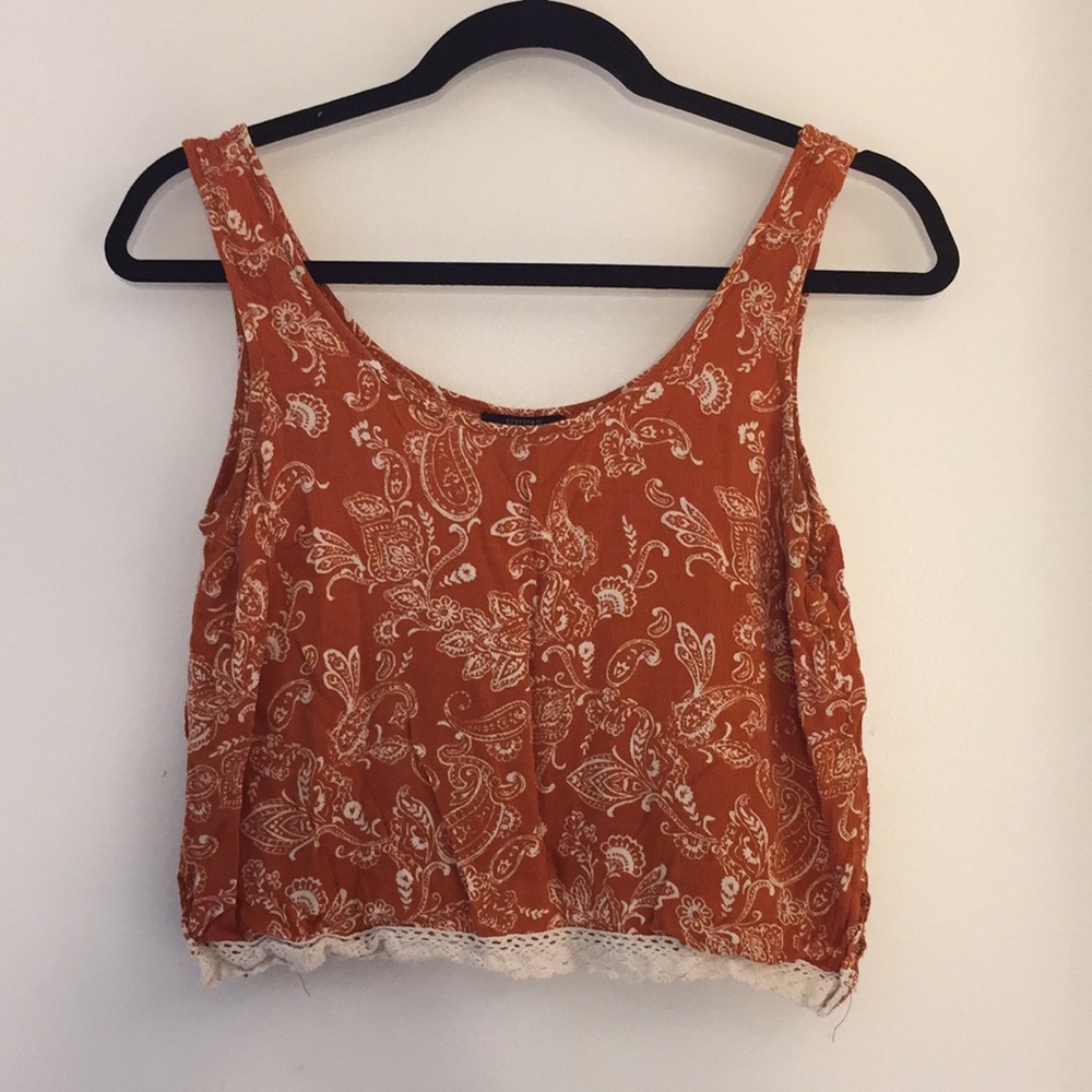 Forever 21 Rust Floral Cropped Tank Top