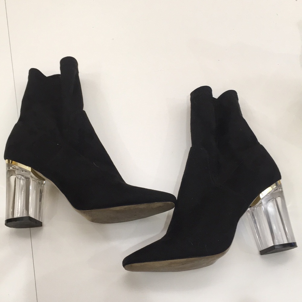 Public Desire Suede Black Bootie with clear heel
