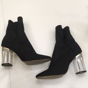 Public Desire Suede Black Bootie with clear heel