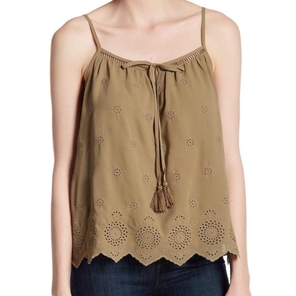 Melrose & Market olive green tan embroidered tank