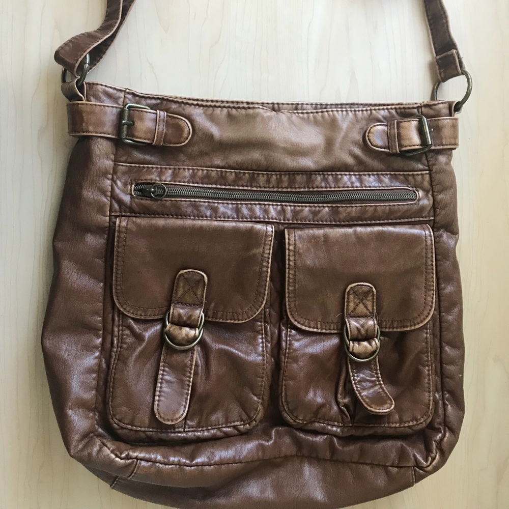 Brown Faux Leather Hobo Handbag