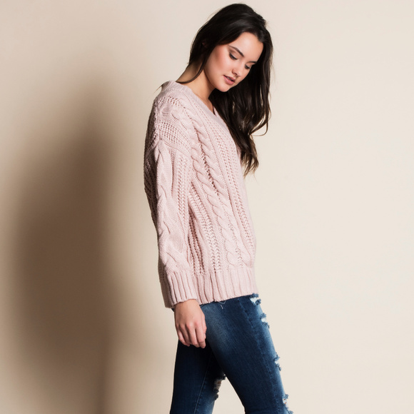 Cable Knit V neck Sweater - Picture 2 of 3