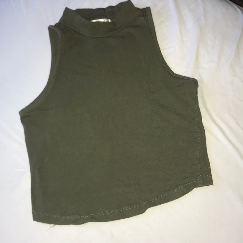Olive Green Mock Turtleneck Crop Top