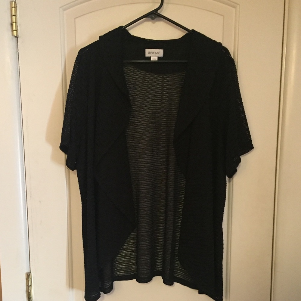 Black nylon/spandex woven short sleeve cardigan