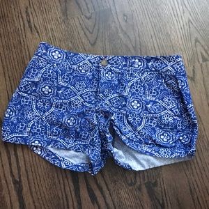 blue floral shorts