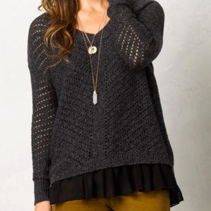 Prana layered sweater with sheer ruffle Sz S