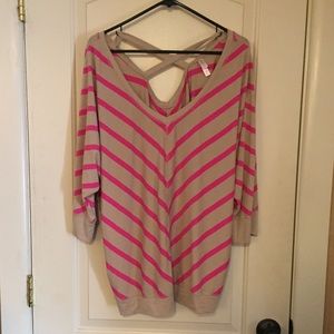 V-neck striped dolman sleeve poly-rayon top