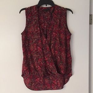 Rachel Zoe silk blouse, red/black print.