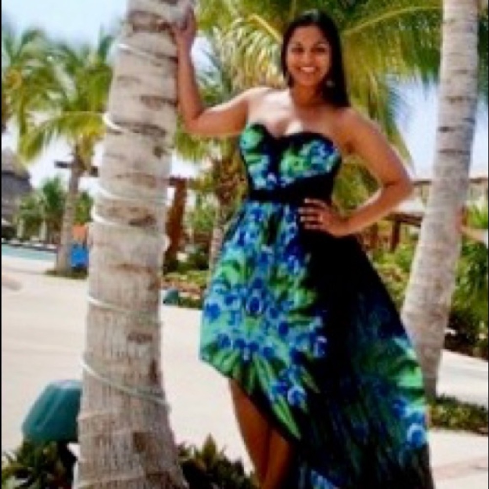 Bebe Addiction Hi-Lo Strapless gown