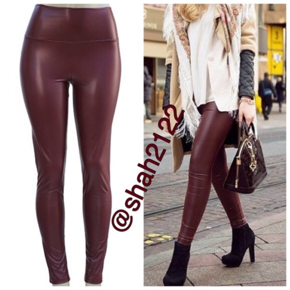 BLACK Leather Leggings High Waist fleece LINED - Picture 3 of 4