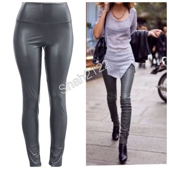 BLACK Leather Leggings High Waist fleece LINED - Picture 4 of 4