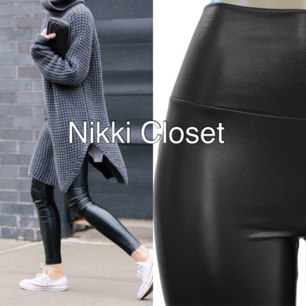 Faux Leather Leggings High Waisted Fleece LINED - Picture 2 of 5