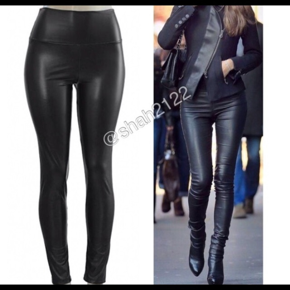 Faux Leather Leggings High Waisted Fleece LINED - Picture 5 of 5