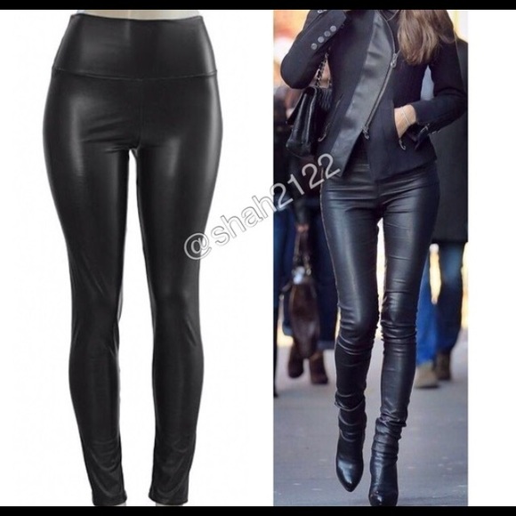 Faux Leather Leggings High Waisted Fleece LINED - Picture 5 of 5